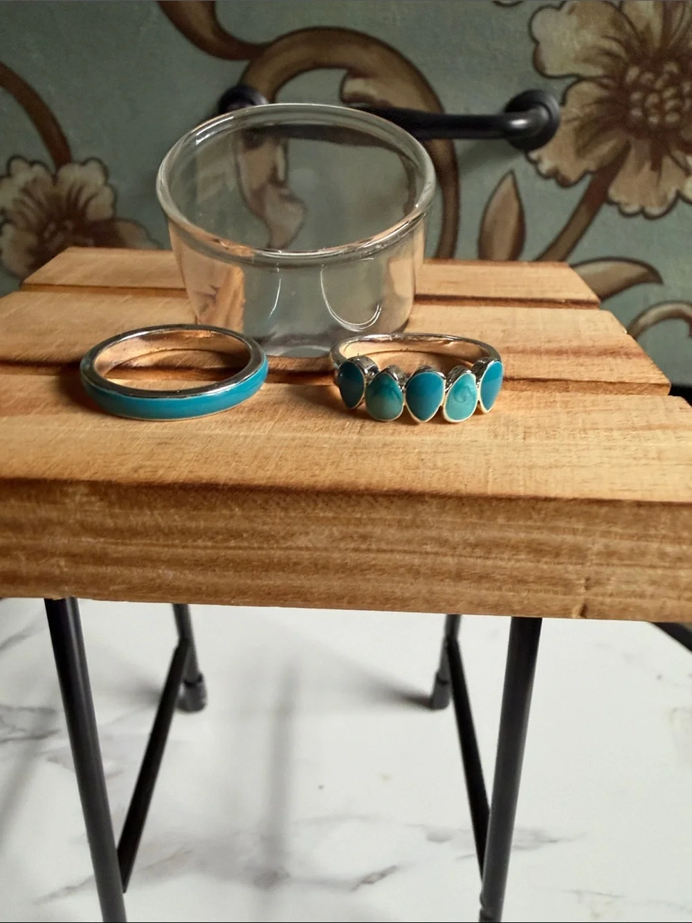 Vintage Avon Faux Turquoise Silver Tone Stackable Ring Set
